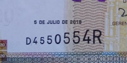 BANKNOTE PERU 20 SOLES RAUL PORRAS BARRENECHEA RADAR CAPICUA SERIE 4550554 P#193 UNC - Imagen 4