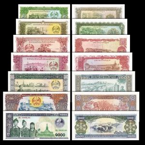 LAOS - SET DE 7 BILLETES 5, 10, 20, 50, 100, 500 Y 1000 KIP (UNC)