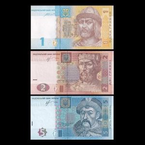 UCRANIA - SET DE 3 BILLETES 1, 5 Y 10 HRYVEN (UNC)