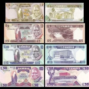 ZAMBIA - SET DE 4 BILLETES 2, 5, 10 Y 50 KWACHA (UNC)