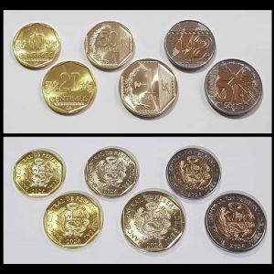PERÚ - SET DE MONEDAS PERUANAS 10, 20, 50 CÉNTIMOS Y 1, 2 Y 5 SOLES 2024 (UNC)