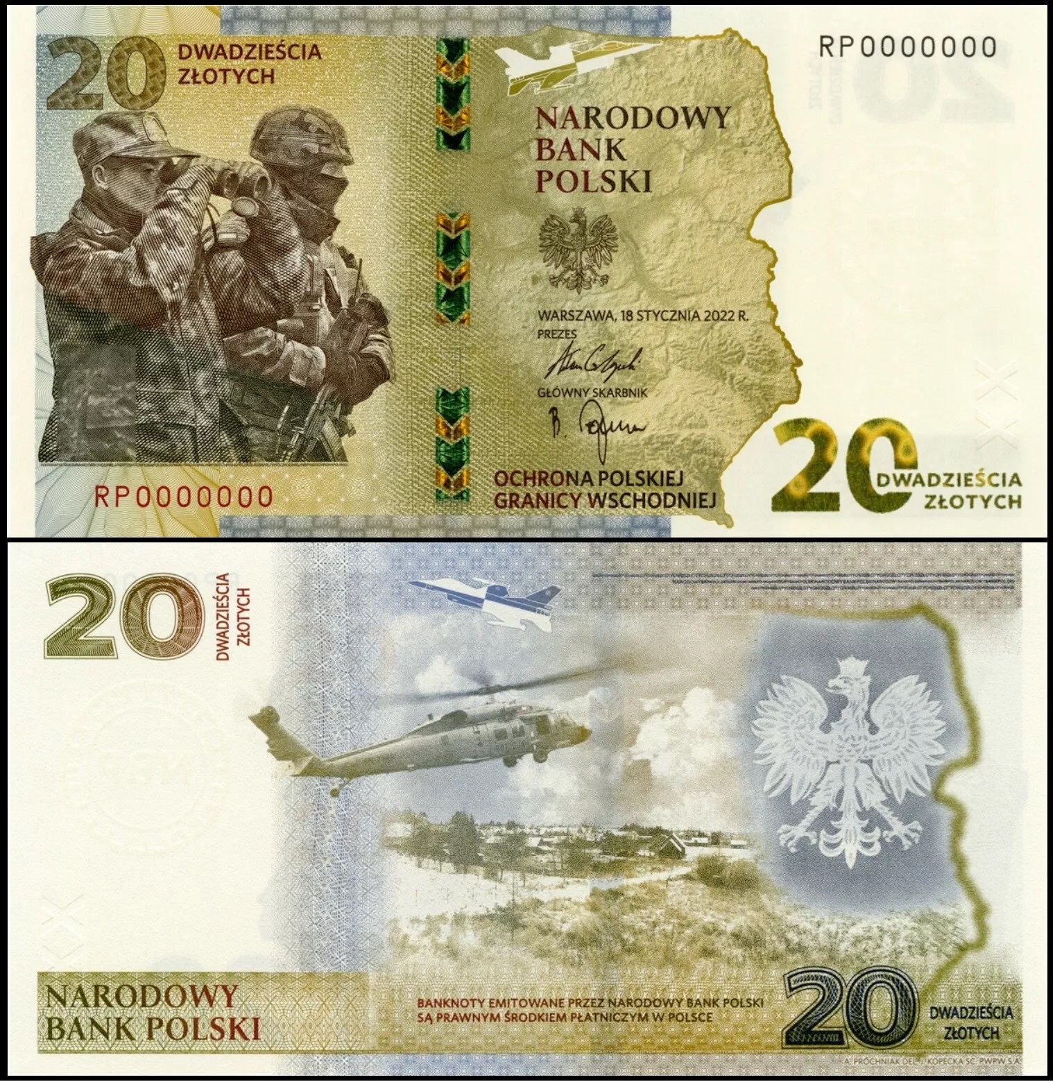 POLONIA - 20 ZLOTYCH PROTECCIÓN DE LA FRONTERA ORIENTAL DE POLONIA 2022 (UNC)