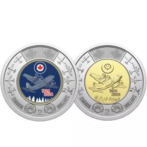 CANADÁ - 2 DÓLARES CHARLES III - 100 ANIVERSARIO DE LA REAL FUERZA AÉREA CANADIENSE 1024-2024. SET X 02 (UNC)