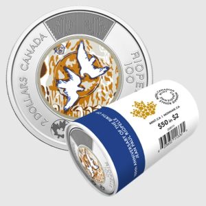 ROLLO X 25 MONEDAS COLOREADAS DE 2 DÓLARES CANADIENSES - CONMEMORATIVO DEL CENTENARIO DEL NACIMIENTO DE JEAN PAUL RIOPELLE DE 2023 (UNC)