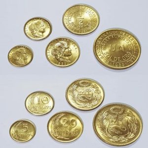 SERIE NUMISMÁTICA 1, 1/2 SOL DE ORO y 20, 10, 5 CENTAVOS 1943-1965 (XF/AU)